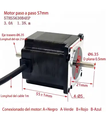Motor Paso a Paso Nema 23 Doble Eje - 1.3NM 3A - Merkatronix