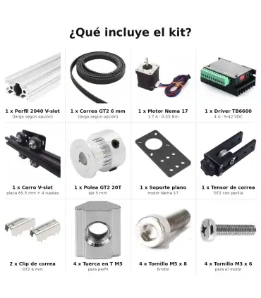 Kit Actuador Lineal Perfil 2040 Eje CNC Correa GT2 Nema 17 | Merkatronix