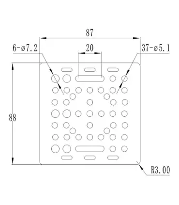 Plano de medidas placa V-slot 87x88 mm
