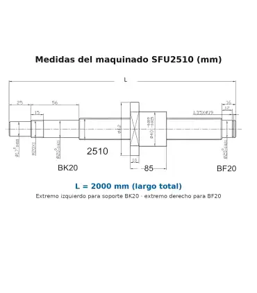 Tornillo de bola recirculante SFU2510 x 2000mm + tuerca