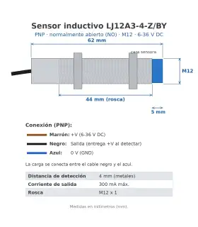 Sensor Inductivo Proximidad LJ12A3-4-Z/BY PNP M12 6-36V