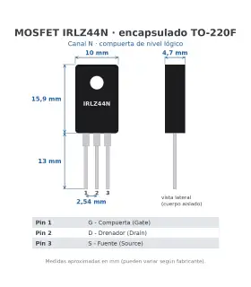 Transistor Mosfet IRLZ44N TO-220F Nivel Lógico 55V