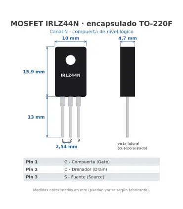 Transistor Mosfet IRLZ44N TO-220F Nivel Lógico 55V