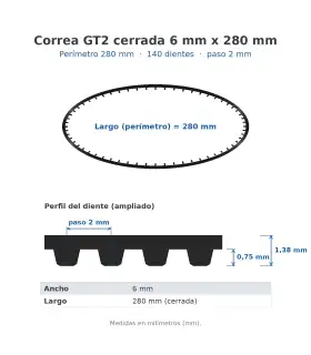 Correa De Distribución Gt2 Cerrada 6mm X 280mm
