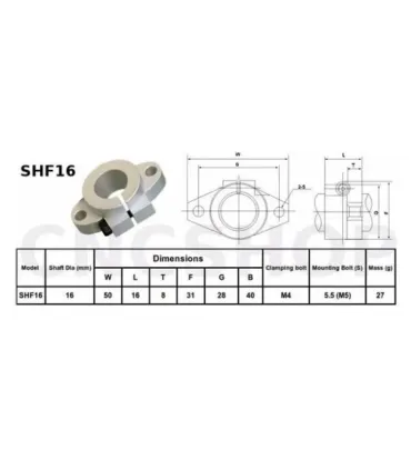 Soporte Eje Lineal 16mm Shf16 - Base Varilla Lisa - Merkatronix