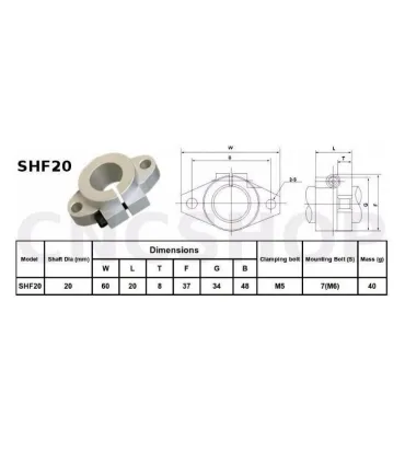 Soporte Eje Lineal 20mm Shf20 - Base Varilla Lisa - Merkatronix