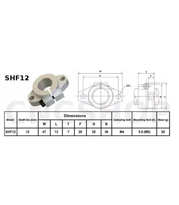 Soporte Eje Lineal 12mm Shf12 - Base Varilla Lisa - Merkatronix